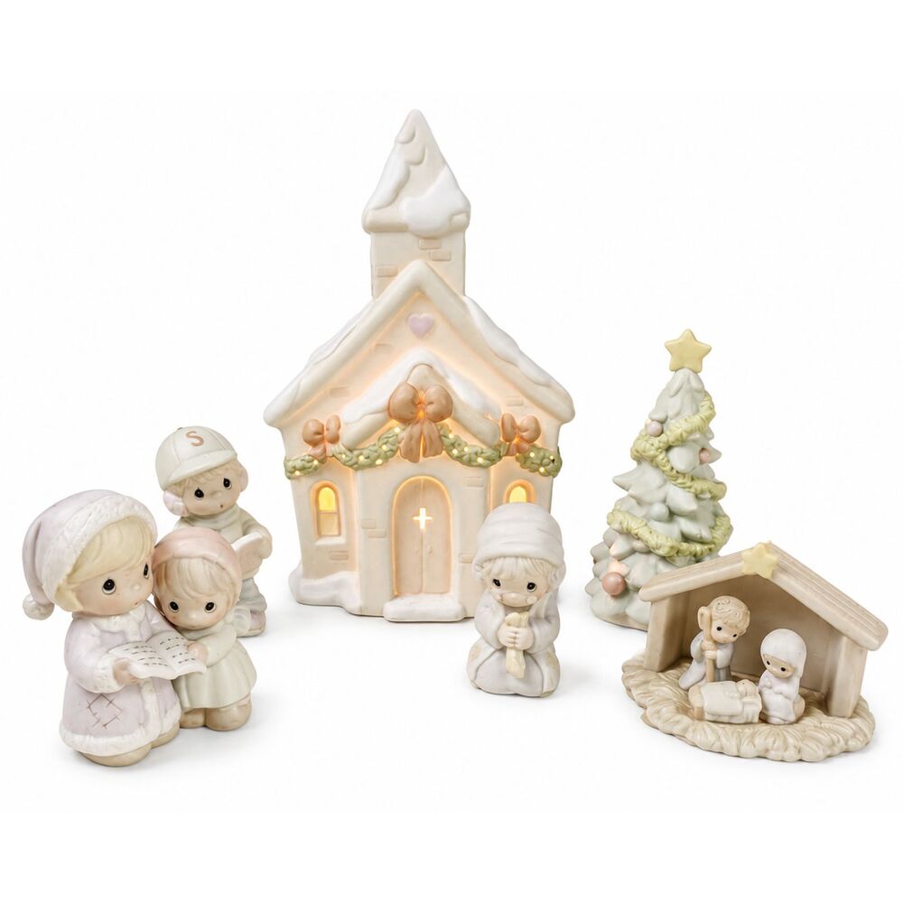 Precious Moments Sugar Town VTG 6 Pc Christmas Village Chapel Church Lot w/ Box
